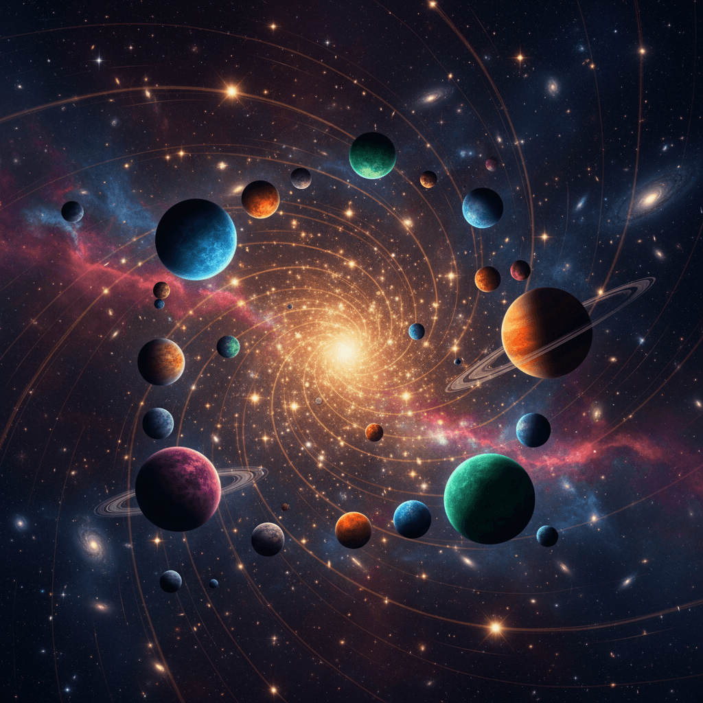 감정 궤도 시스템 - 행성들이 궤도를 따라 회전하는 모습