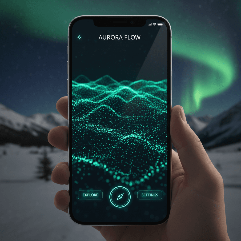 AETHER 앱 화면 - 입자 물결 시각화